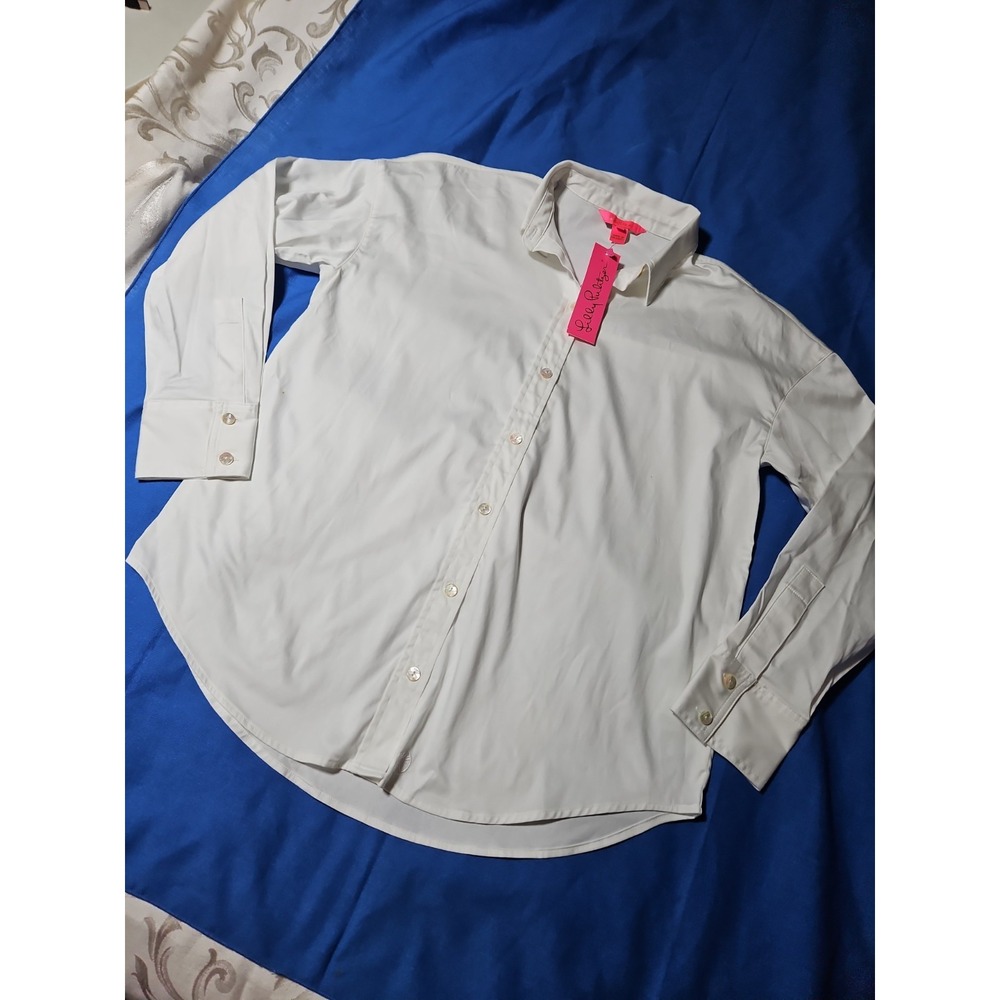 Lilly Pulitzer Stevey Relaxed Button Shirt Oxford Preppy Resort White NEW Sz S